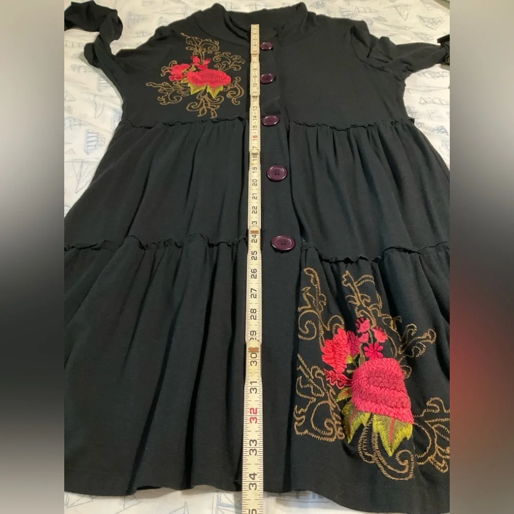 ATHLETA Black Jersey Dress w/Roses - Picture 5 of 11